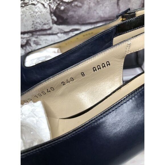 Salvatore Ferragamo Blue Leather Cap Toe Slingback Pumps Heels Women Sz 8AAAA US - Picture 9 of 16